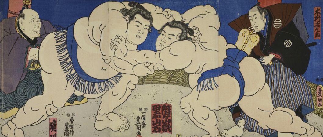 Prent sumo worstelwedstrijd Utagawa Kunisada Japan RV Meer informatie