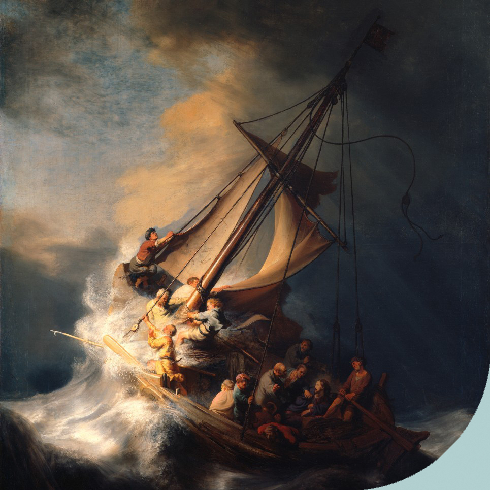Christus in de storm op het meer van Galilea met rand
