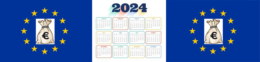 Europese vlag met zak geld en kalender