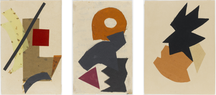 Collage met drie collagewerken van Rozanova