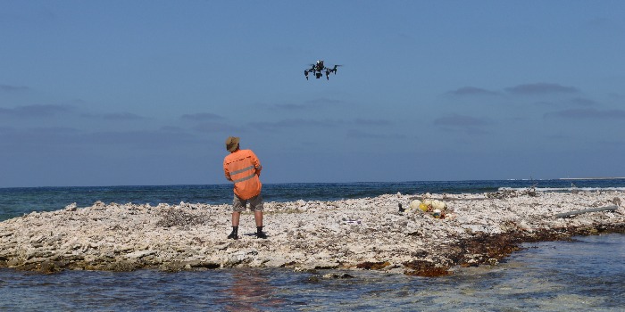 Australian archaeologist Kevin Edwards mapping one of the islands of the Wallabi-group, part of Abrolhos Islands, Australia