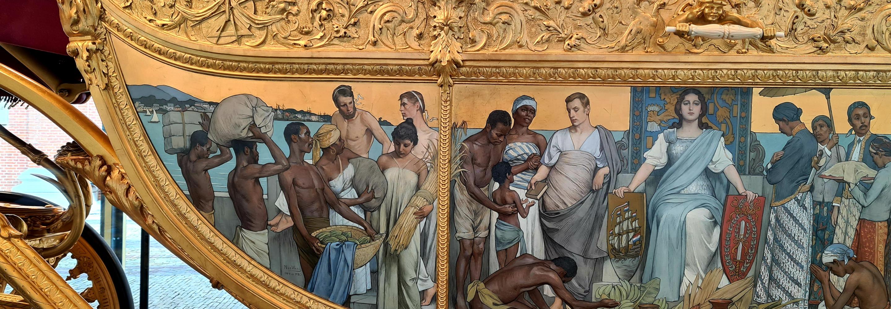 Left side panel of the Golden Coach Tribute from the Colonies Nicolaas van der Waay