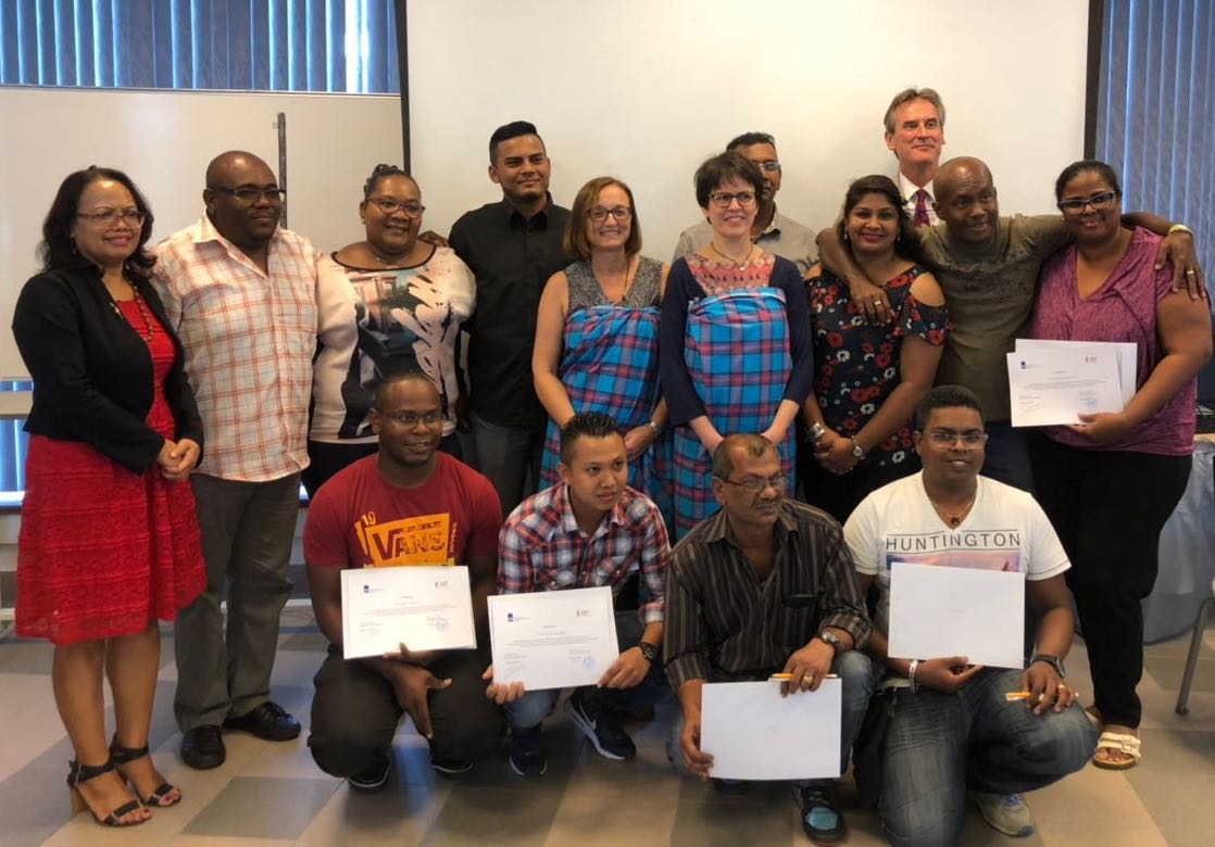 Participants of paper restoration course at the National Archives of Suriname (2018) receive their certificate (photo: Maurice Pourchez, Embassy of the Kingdom of the Netherlands in Paramaribo)