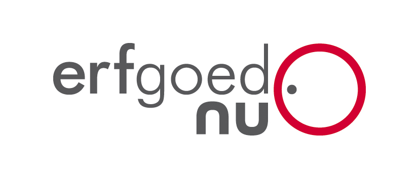 De woorden Erfgoed NU met rechts daarvan een rode cirkel