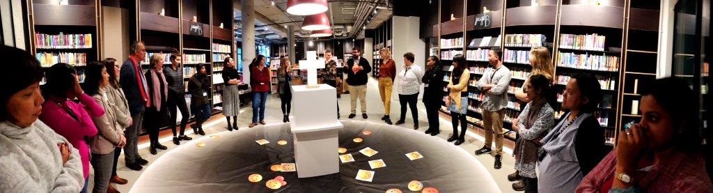 The participants of the 2019 ‘Sharing Stories on Contested Histories’ training during a workshop on Emotion Networking at Imagine IC (photo: Iris Volkers).