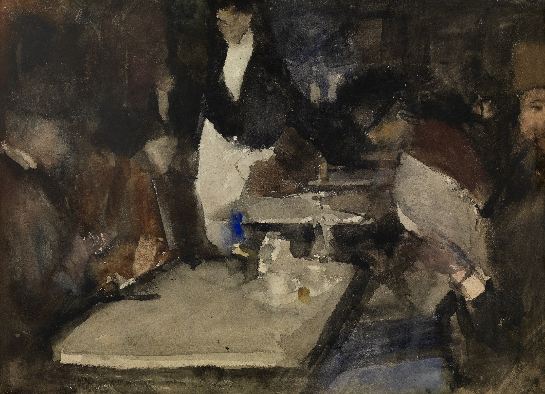 Isaac Israels Restaurant Mille Colonnes in Amsterdam aquarel schets cm Koninklijk Museum voor Schone Kunsten Antwerpen Collectie Vlaamse Gemeenschap